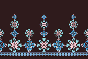 Geometric ethnic floral pixel art embroidery, Aztec style, abstract background design for fabric, clothing, textile, wrapping, decoration, scarf, print, wallpaper, table runner. - 778802218