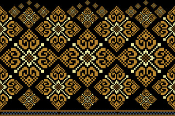 Geometric ethnic floral pixel art embroidery, Aztec style, abstract background design for fabric, clothing, textile, wrapping, decoration, scarf, print, wallpaper, table runner. - 778802228