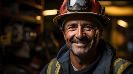Fearless Firefighter in Full Gear with a Brave Smile.