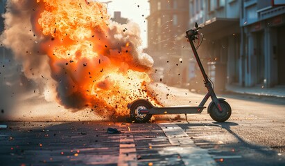 Explosive urban electric scooter incident on city street