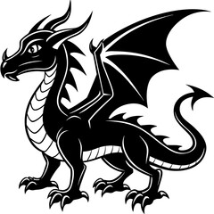 black dragon tattoo, black dragon silhouette vector illustration,icon,svg,monster characters,Holiday t shirt,Hand drawn trendy Vector illustration,dragon on black background