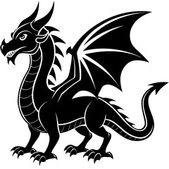 black dragon tattoo, black dragon silhouette vector illustration,icon,svg,monster characters,Holiday t shirt,Hand drawn trendy Vector illustration,dragon on black background