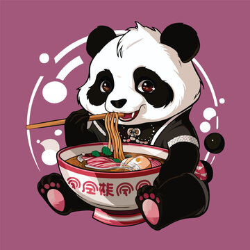 recommend clip art: Cute panda eating ramen noodles cartoon illustration. perfect  use for sticker, t-shirt, marchendhise and more