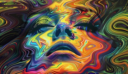Mesmerizing abstract face in vibrant color swirls