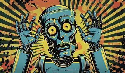 Retro futuristic robot with pop art background