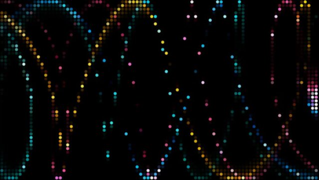 Spiral particles ball spot light magenta orange blue and aqua glow energy rotating around on black screen