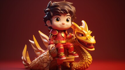 Cute boy sitting on dragon