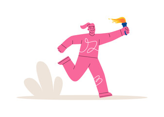 Fototapeta premium Woman running marathon with torch. Torch of success. Colorful vector illustration