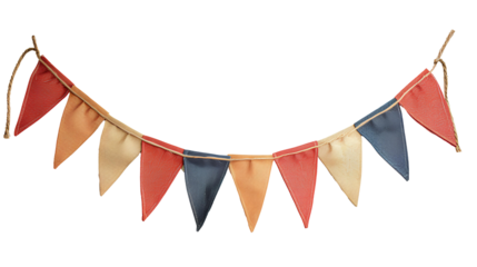 Party flag garland PNG. Colorful flag garland for birthday parties and other celebrations PNG. Colorful knitted party flags on a string PNG