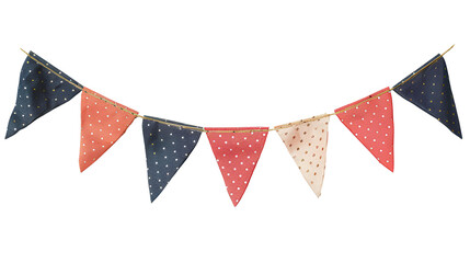 Fototapeta premium Party flag garland PNG. Colorful flag garland for birthday parties and other celebrations PNG. Colorful knitted party flags on a string PNG
