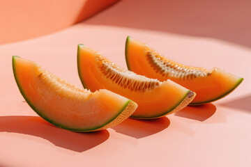 Phone screensaver with fresh melon slices. Wallpaper for smartphone screen. Background with fruits and food.