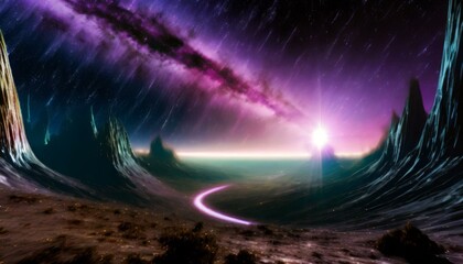 cosmic landscape on a distant planet in space.