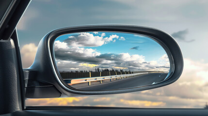 Fototapeta premium Rear view mirror in a car. Road control