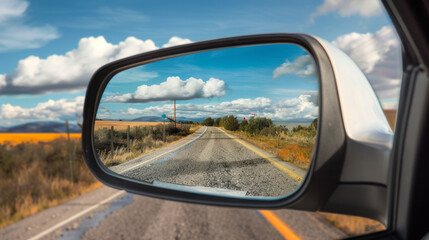 Fototapeta na wymiar Rear view mirror in a car. Road control