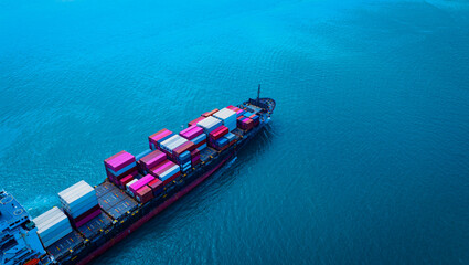 Aerial view of the  Business trip with ship the partner connection Container Cargo freight ship for...