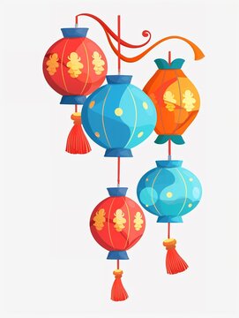 Traditional Asian Lanterns with Tassels Illustration