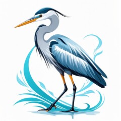 Image of a heron on a white background. Great Blue Heron, wild bird, side view, generative AI