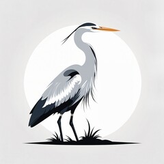 Image of a heron on a white background. wild bird, side view, logo. generative AI