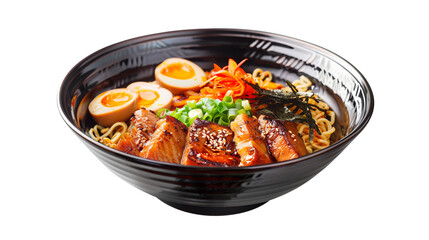 Delicious hot ramen on black bowl isolated on white background - Powered by Adobe