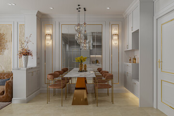 modern dining area. Mockup of an interior.