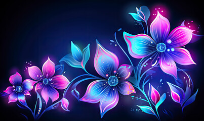 Abstract Neon Floral Background with Copy Space