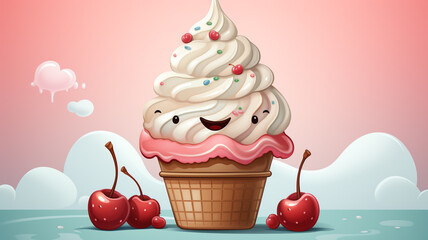 A cute and playful logo icon of a winking ice cream cone.