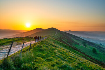 Sunrise of The Great Ridge at Mam Tor hill in Peak District - 778808453