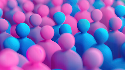 Group of Small Pink and Blue People