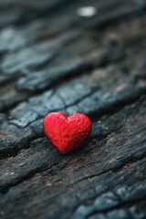 A red heart is sitting on a rock