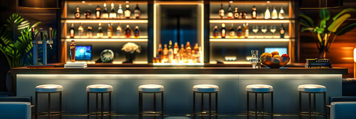 Chic Bar Interior with Modern Design and Stylish Furniture, Elegant Nightlife Atmosphere