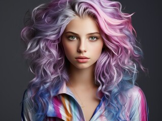 Fototapeta premium Woman With Purple Hair and Blue Eyes