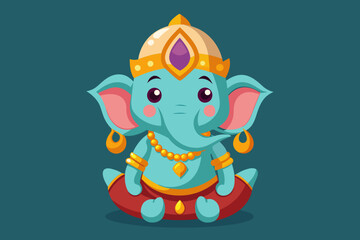 Obraz premium Lord Ganpati on Ganesh Chaturthi flat vector illustration in the yoga lotus position. concept - festival of India, religion