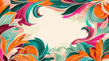 A whimsical swirl of floral patterns, featuring a lively blend of orange and teal, evokes a sense of playful elegance and creative charm.