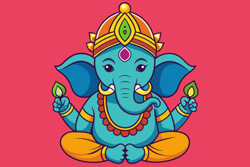 Lord Ganpati on Ganesh Chaturthi flat vector illustration in the yoga lotus position. concept - festival of India, religion