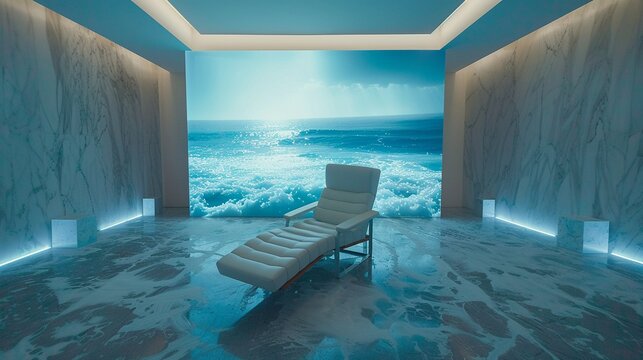 A therapy room where clients experience past or future settings through virtual reality, for therapeutic purposes
