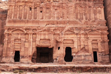Front view of the Palace Tomb is a Nabataean tomb in the Petra Archaeological . Jordan.
