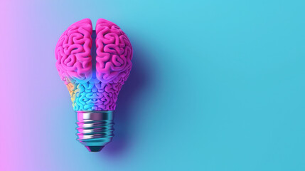 Brain-shaped Light Bulb on Blue and Pink Background