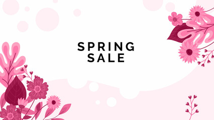 Spring Sale Banner background with beautiful pink flowers and leaf. Spring sale for digital banner, flyer, postcard, Spring illustration or backdrop. Floral spring sale has space to write text.