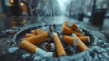 Pile of Cigarettes on Metal Bowl - obrazy, fototapety, plakaty