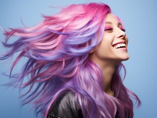 Smiling Woman With Pink and Purple Hair