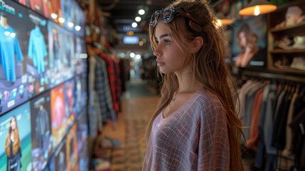Fototapeta premium Woman Standing in Front of Clothes Display