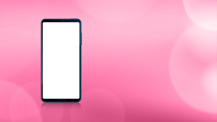 Download our app advertising pink banner. Phone mockup. App for mobile. UI and UX design. Vector illustration. Smartphone download app landing page for website and social media banner.