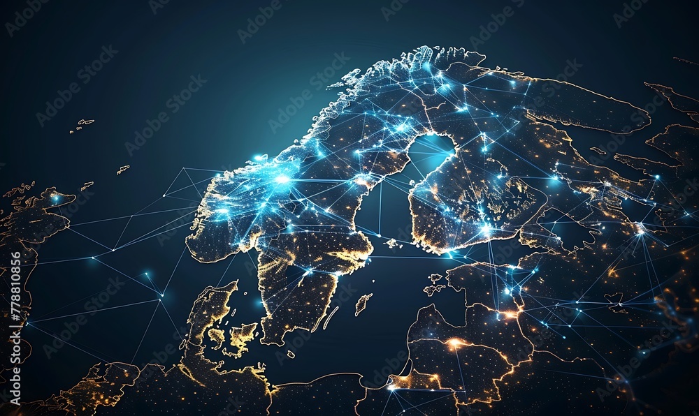 Aufkleber scandinavian map, innovating global connectivity through digital mapping, cyber tech, and informatio