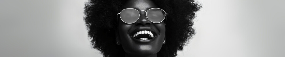 face of a woman with afro and glasses
