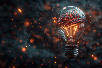 Brain Inside Light Bulb - obrazy, fototapety, plakaty
