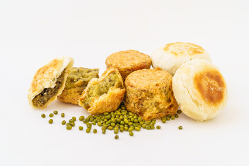 Chinese pastry mung bean cake on white background