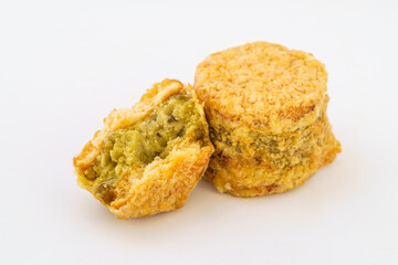 Chinese pastry mung bean cake on white background