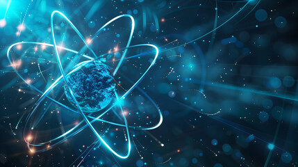 Atom Icon for science and chemistry, futuristic background