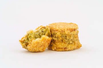 Chinese pastry mung bean cake on white background