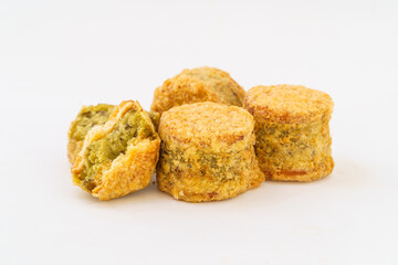 Chinese pastry mung bean cake on white background